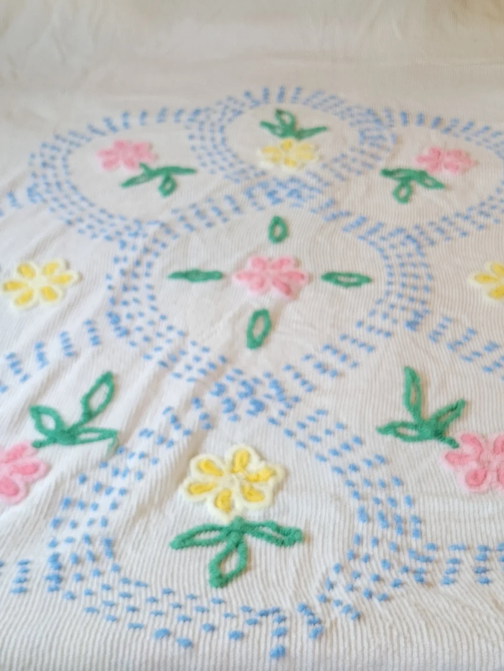 Chenille Bedspread Fits Full Size Bed Flowers Colorful - Picture 4 of 12